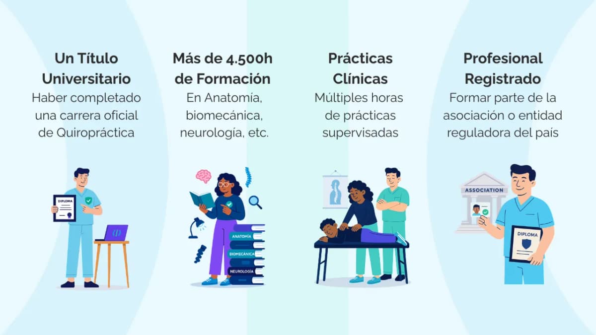 Requisitos para ser quiropráctico: título universitario, formación, prácticas clínicas y registro profesional